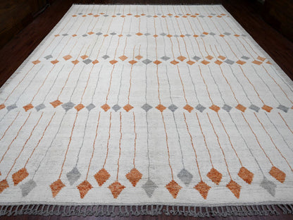 Tribal & Geometric hand-knotted wool rug in Ivory, 12'5" x 15'2" — SKU O020560 (view 2)