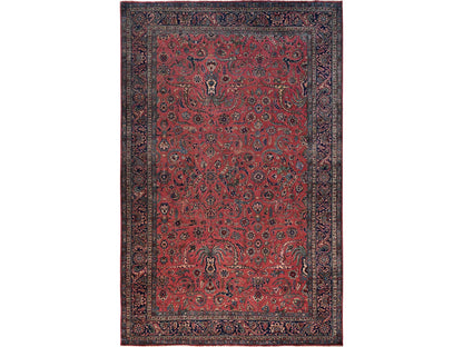 Antique hand-knotted wool rug in Red & Midnight Blue, 13'2" x 20'8" — SKU O02057