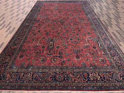 Antique hand-knotted wool rug in Red & Midnight Blue, 13'2" x 20'8" — SKU O02057 (view 2)