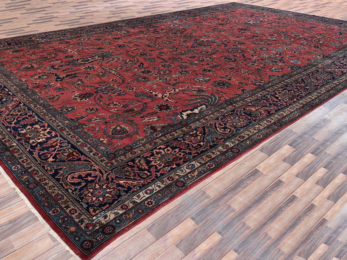 Antique hand-knotted wool rug in Red & Midnight Blue, 13'2" x 20'8" — SKU O02057 (view 3)
