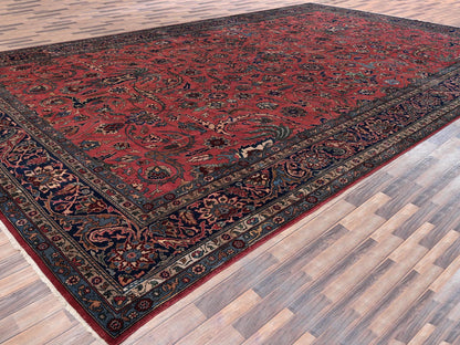 Antique hand-knotted wool rug in Red & Midnight Blue, 13'2" x 20'8" — SKU O02057 (view 3)
