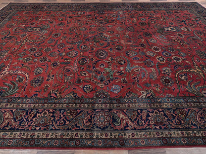 Antique hand-knotted wool rug in Red & Midnight Blue, 13'2" x 20'8" — SKU O02057 (view 4)