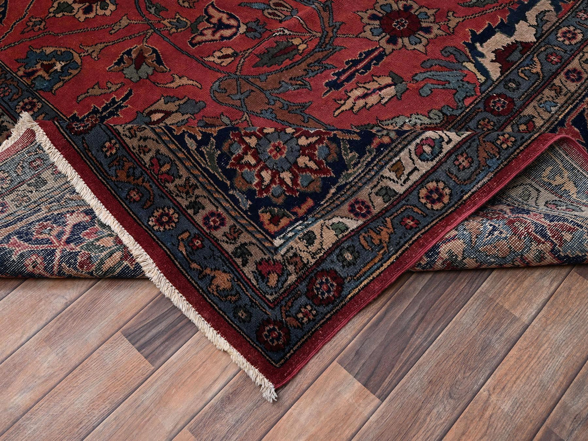 Antique hand-knotted wool rug in Red & Midnight Blue, 13'2" x 20'8" — SKU O02057 (view 7)