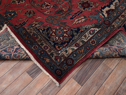 Antique hand-knotted wool rug in Red & Midnight Blue, 13'2" x 20'8" — SKU O02057 (view 7)