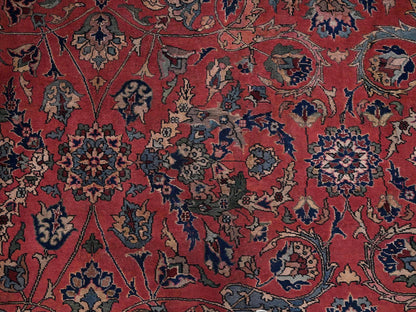 Antique hand-knotted wool rug in Red & Midnight Blue, 13'2" x 20'8" — SKU O02057 (view 9)
