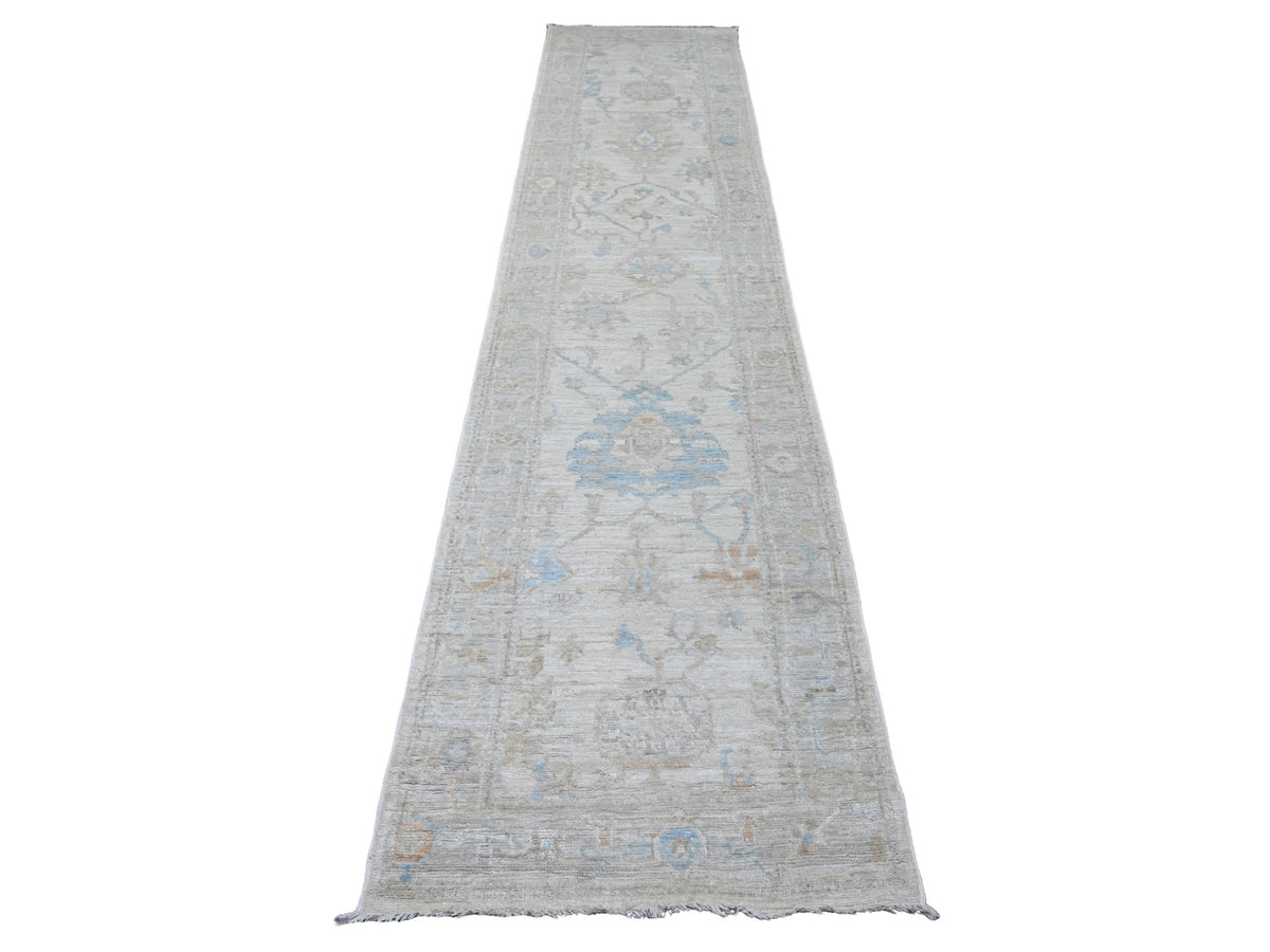 Oushak Oushak hand-knotted wool runner in Ivory & Light Gray, 2'8" x 12'4" — SKU O020582
