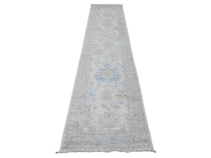 Oushak Oushak hand-knotted wool runner in Ivory & Light Gray, 2'8" x 12'4" — SKU O020582