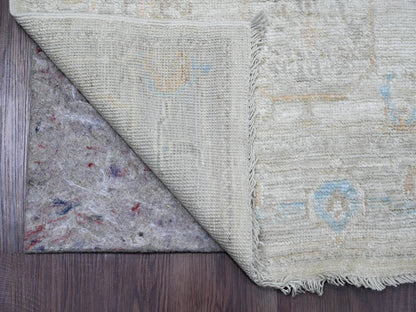 Ivory 2'8" x 12'4" Oushak And Peshawar Hand knotted Wool Rug - Sku: O020582