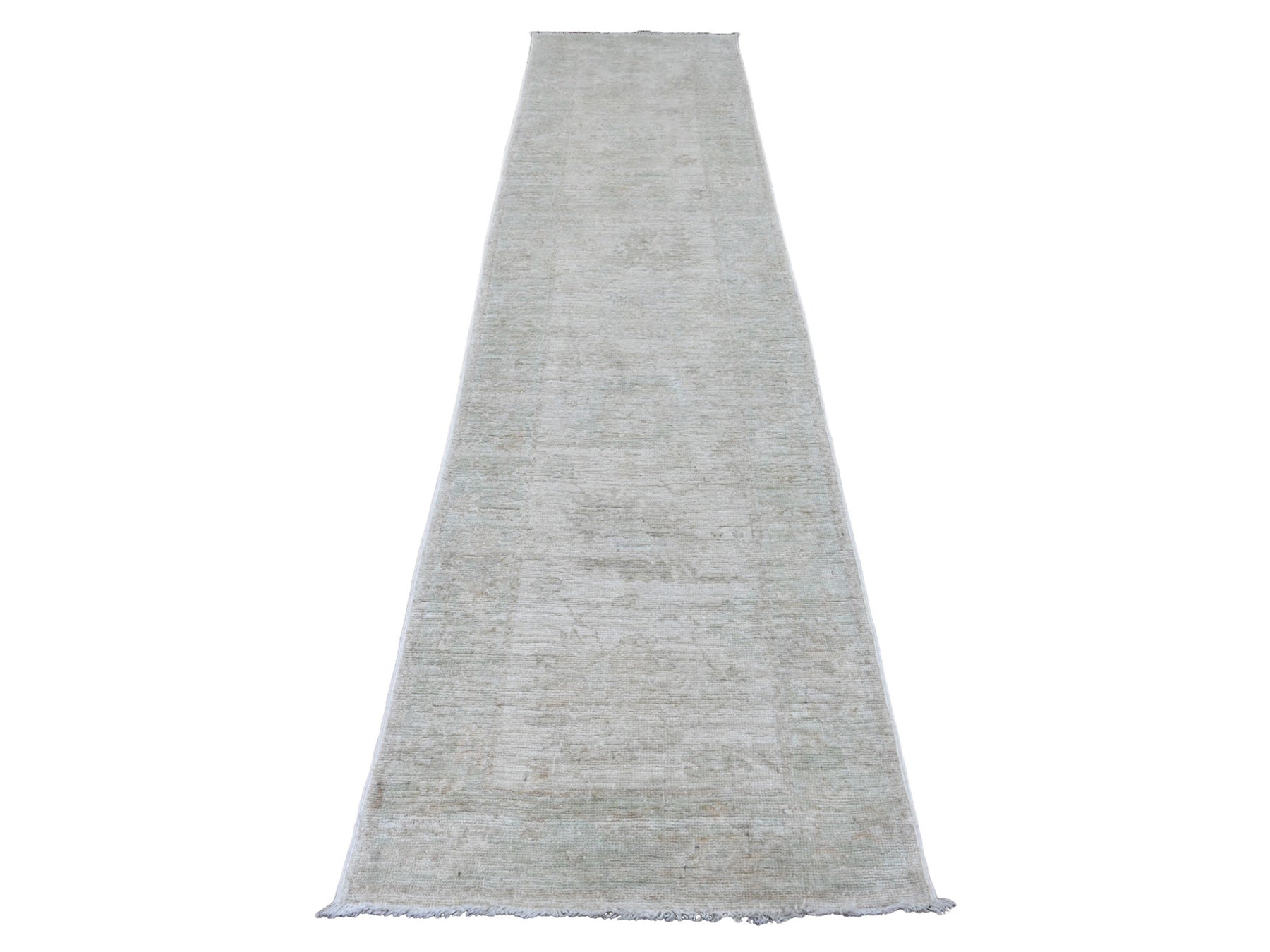 Ivory 2'10" x 11'5" Oushak / Peshawar Hand knotted Wool Rug - Sku: O020584