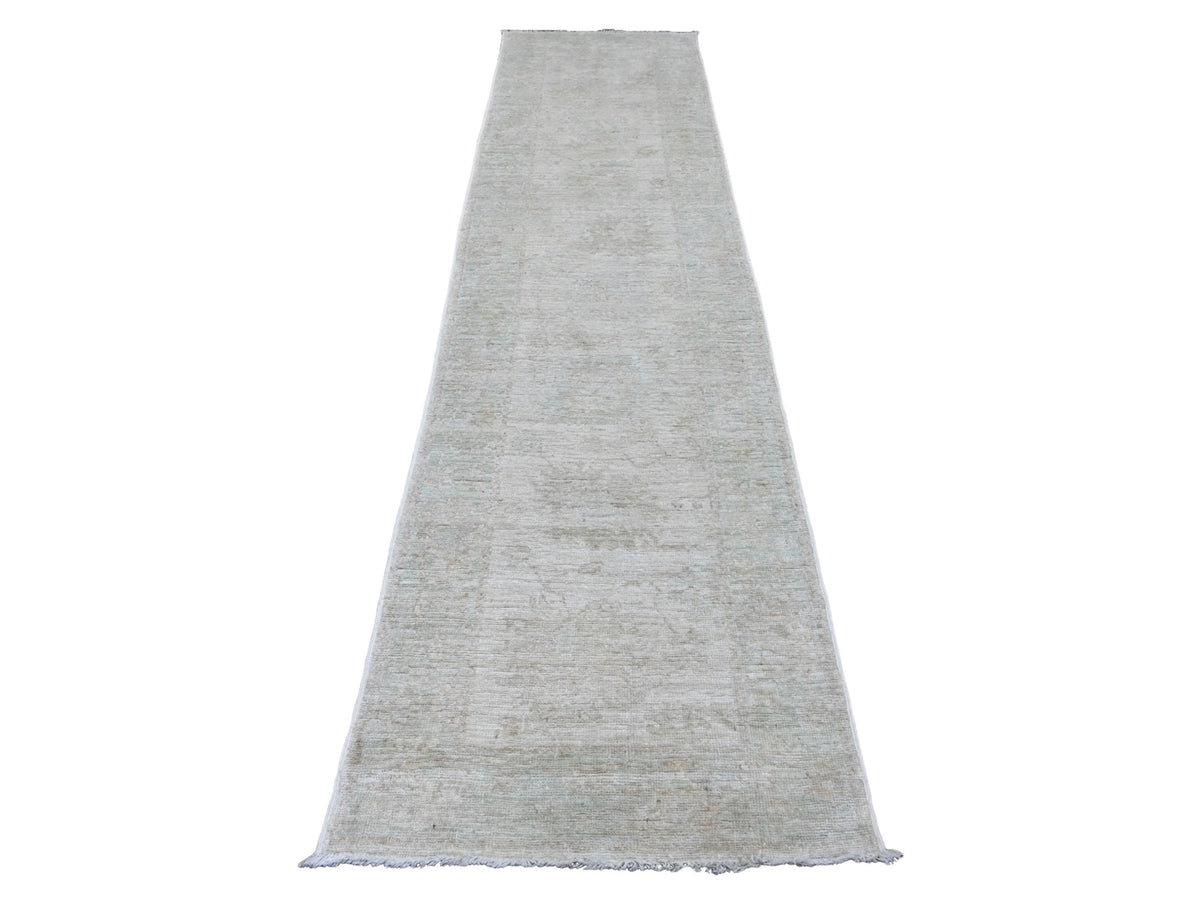 Oushak Oushak hand-knotted wool runner in Ivory & Light Green, 2'10" x 11'5" — SKU O020584