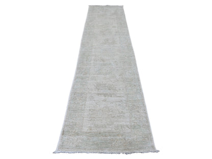 Oushak Oushak hand-knotted wool runner in Ivory & Light Green, 2'10" x 11'5" — SKU O020584