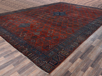 Antique hand-knotted wool rug in Red & Blue, 12'6" x 17'9" — SKU O02058 (view 3)