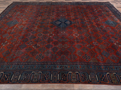 Antique hand-knotted wool rug in Red & Blue, 12'6" x 17'9" — SKU O02058 (view 4)