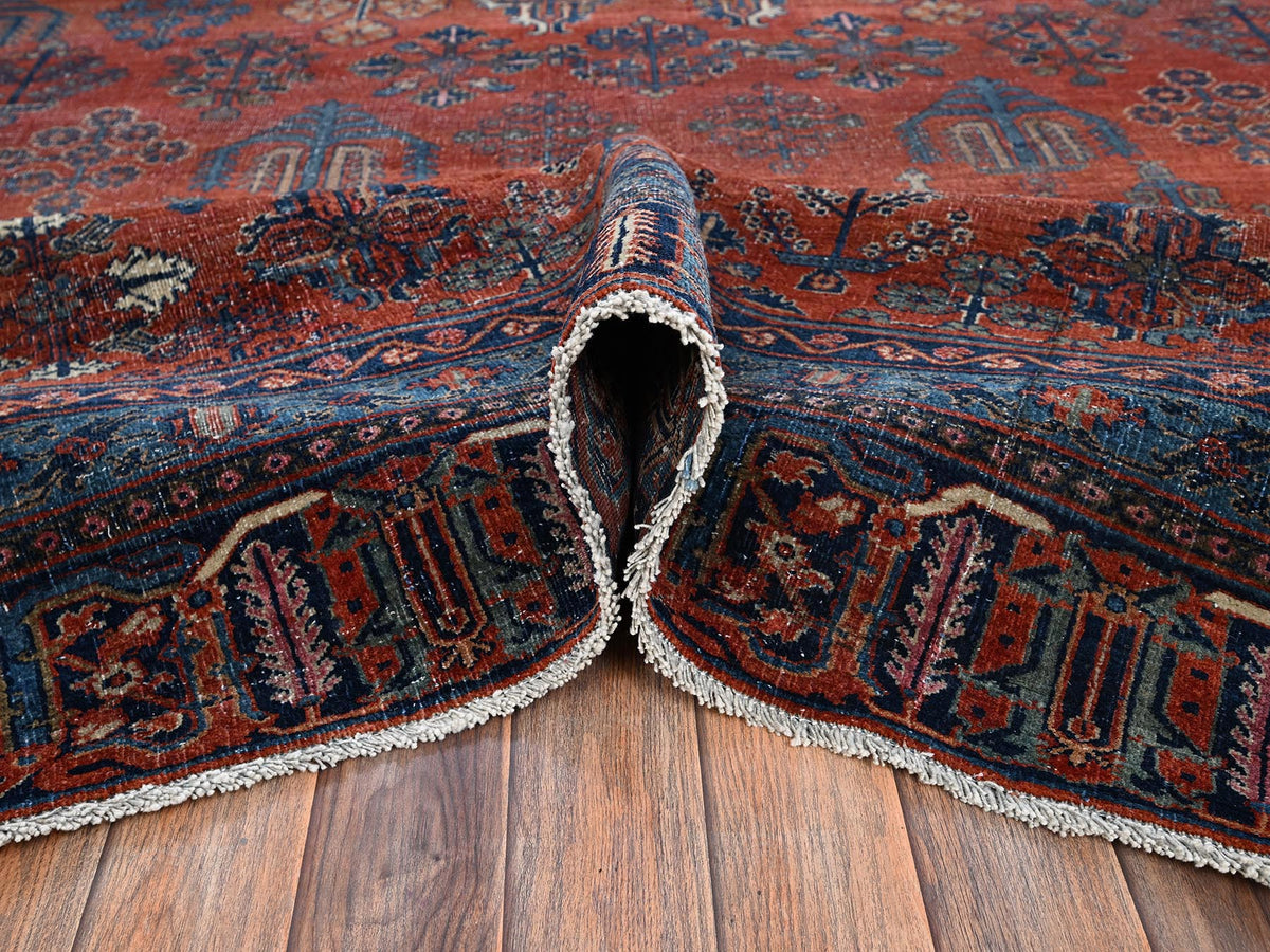 Antique hand-knotted wool rug in Red & Blue, 12'6" x 17'9" — SKU O02058 (view 6)
