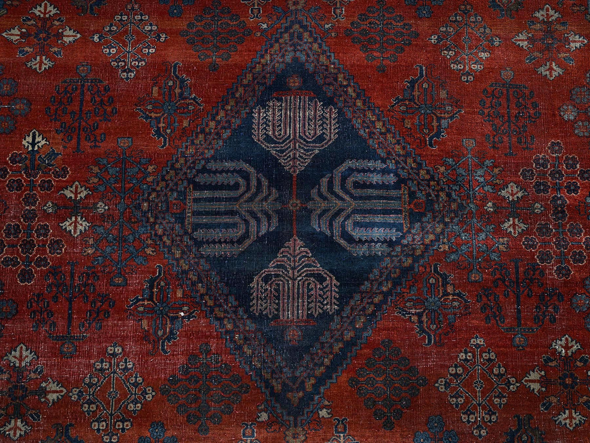 Antique hand-knotted wool rug in Red & Blue, 12'6" x 17'9" — SKU O02058 (view 9)