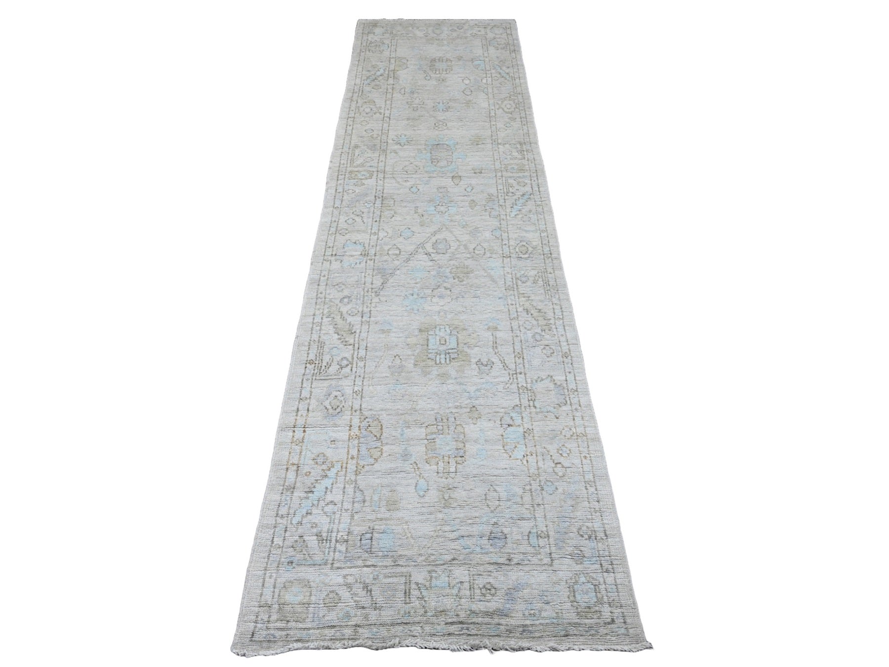 Gray 2'6" x 9'7" Oushak / Peshawar Hand knotted Wool Rug - Sku: O020591