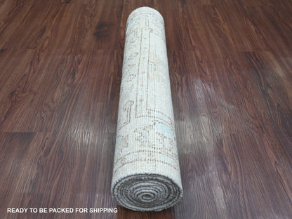 Grey 2'6" x 9'7" Oushak And Peshawar Hand knotted Wool Rug - Sku: O020591