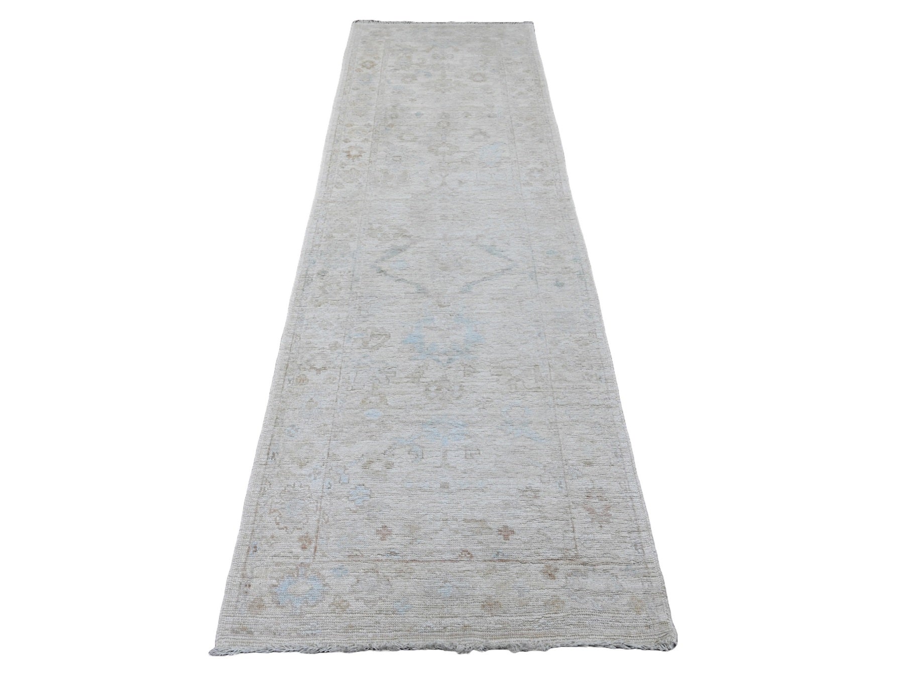 Ivory 3'0" x 9'9" Oushak / Peshawar Hand knotted Wool Rug - Sku: O020592