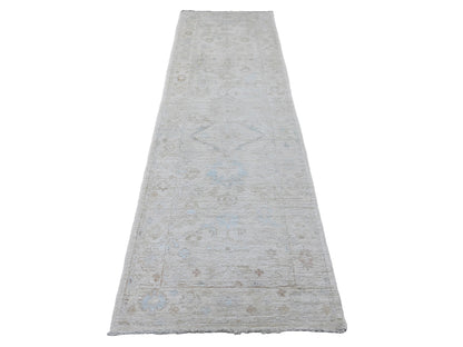 Ivory 3'0" x 9'9" Oushak And Peshawar Hand knotted Wool Rug - Sku: O020592