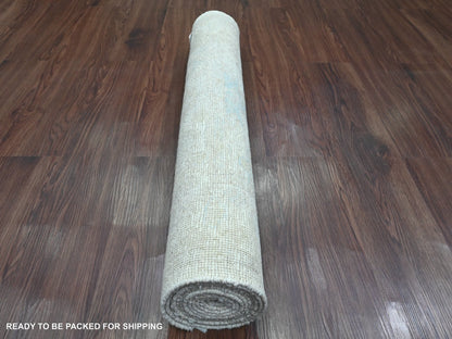 Ivory 3'0" x 9'9" Oushak And Peshawar Hand knotted Wool Rug - Sku: O020592