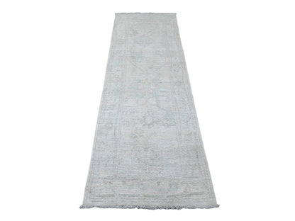 Ivory 2'7" x 7'8" Oushak And Peshawar Hand knotted Wool Rug - Sku: O020593