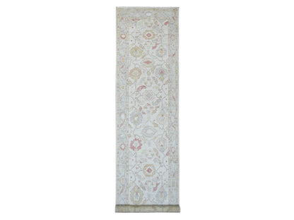 Oushak Oushak hand-knotted wool runner in Ivory & Light Blue, 4' x 19'2" — SKU O020595