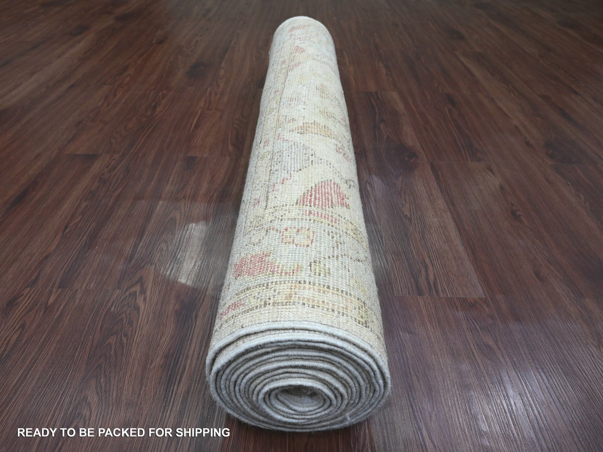 Oushak Oushak hand-knotted wool runner in Ivory & Light Blue, 4' x 19'2" — SKU O020595 (view 4)