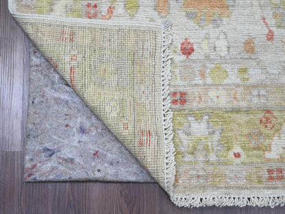 Oushak Oushak hand-knotted wool runner in Ivory & Green, 3'11" x 11'9" — SKU O020600 (view 2)