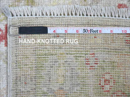 Oushak Oushak hand-knotted wool runner in Ivory & Green, 3'11" x 11'9" — SKU O020600 (view 6)