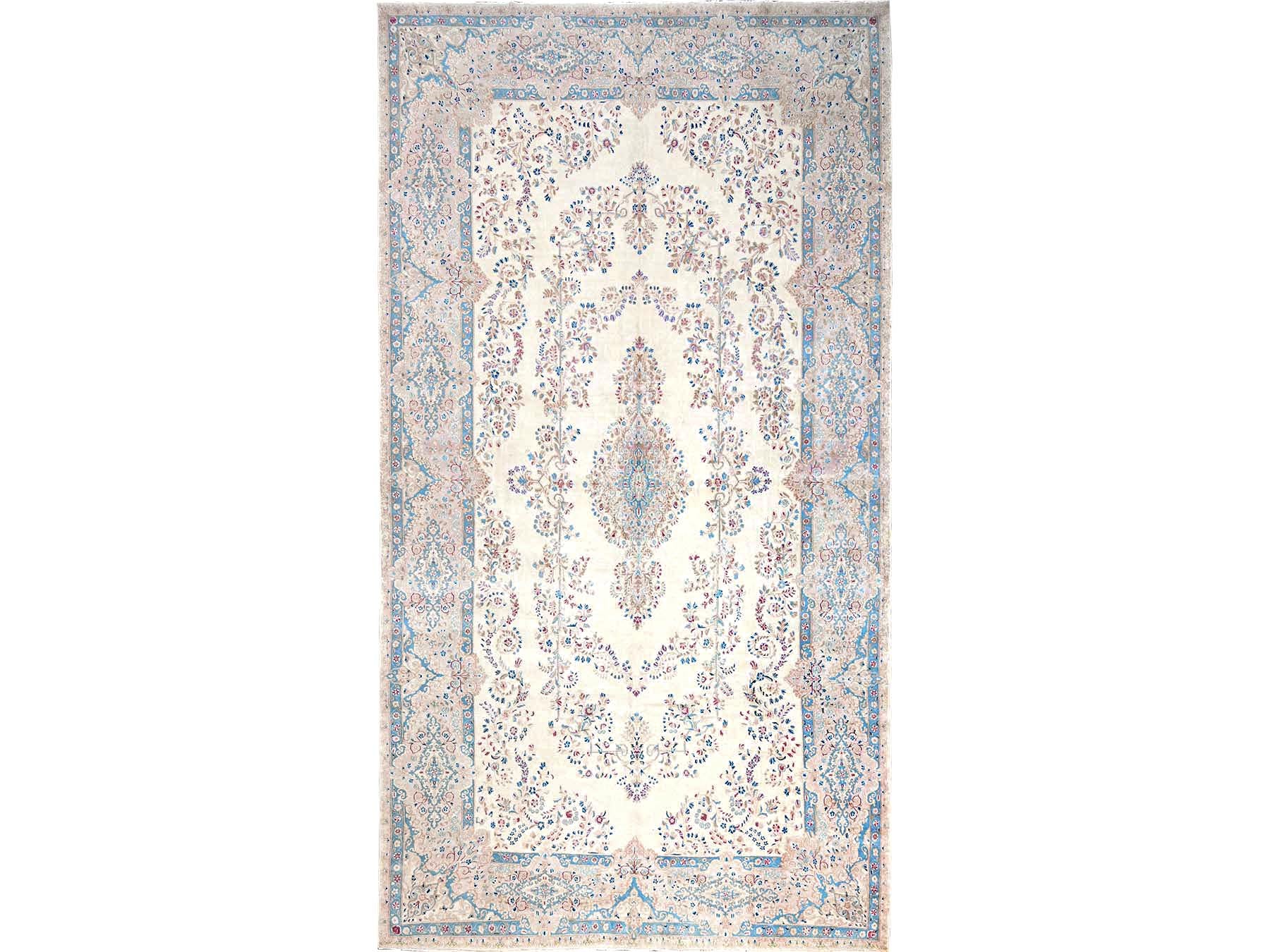 Kerman Vintage hand-knotted wool rug in Ivory & Peach, 10'8" x 19'11" — SKU O02060