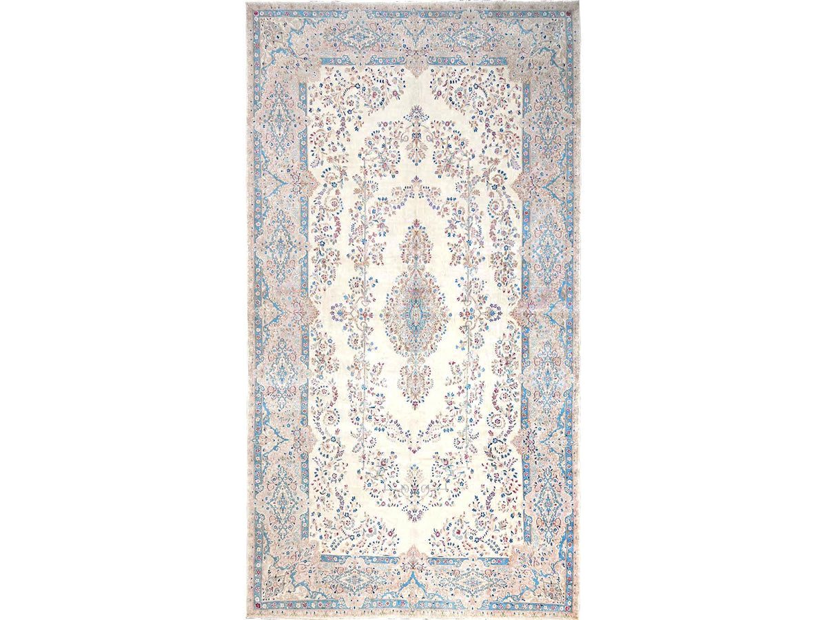 Kerman Vintage hand-knotted wool rug in Ivory & Peach, 10'8" x 19'11" — SKU O02060