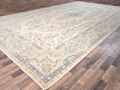 Kerman Vintage hand-knotted wool rug in Ivory & Peach, 10'8" x 19'11" — SKU O02060 (view 3)