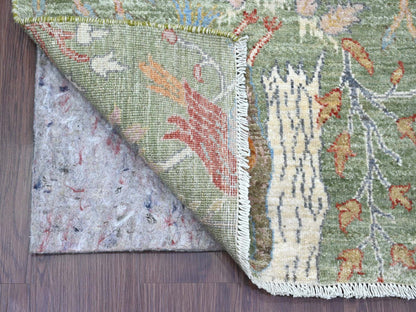 Green 2'6" x 21'9" Oushak / Peshawar Hand knotted Wool Rug - Sku: O020614