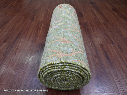 Green 2'6" x 21'9" Oushak / Peshawar Hand knotted Wool Rug - Sku: O020614