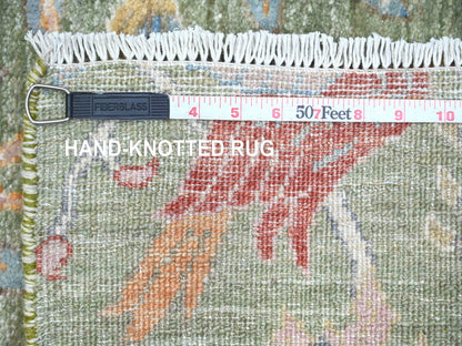 Green 2'6" x 21'9" Oushak / Peshawar Hand knotted Wool Rug - Sku: O020614