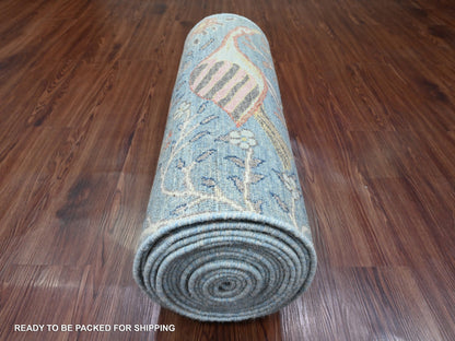Blue 2'6" x 25'4" Oushak And Peshawar Hand knotted Wool Rug - Sku: O020616