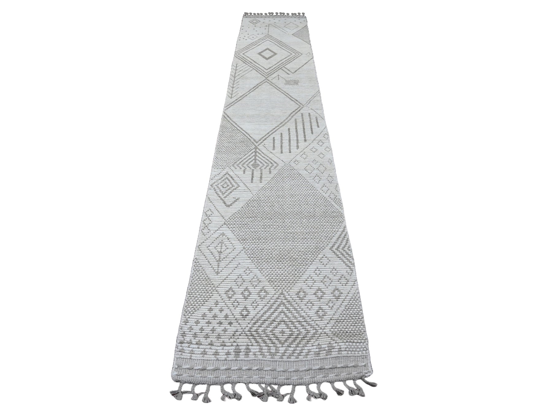 Tribal & Geometric hand-knotted wool runner in Ivory, 2'5" x 14'3" — SKU O020617