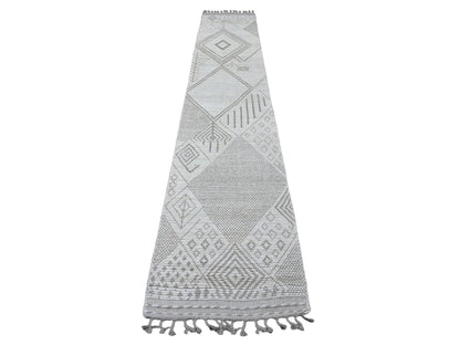 Tribal & Geometric hand-knotted wool runner in Ivory, 2'5" x 14'3" — SKU O020617