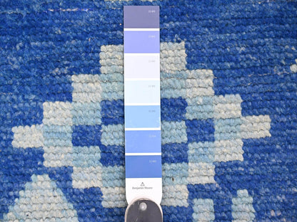 Blue 2'8" x 10'5" Tribal & Geometric Hand knotted Wool Rug - Sku: O020618