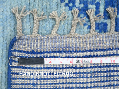 Blue 2'8" x 10'5" Tribal & Geometric Hand knotted Wool Rug - Sku: O020618