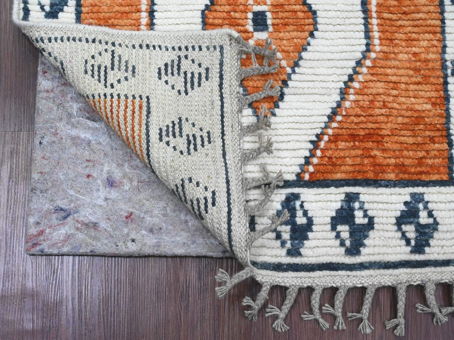 Tribal & Geometric hand-knotted wool runner in Orange & Ivory, 2'7" x 10'2" — SKU O020619 (view 2)