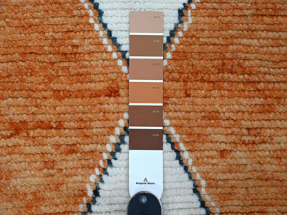 Tribal & Geometric hand-knotted wool runner in Orange & Ivory, 2'7" x 10'2" — SKU O020619 (view 3)