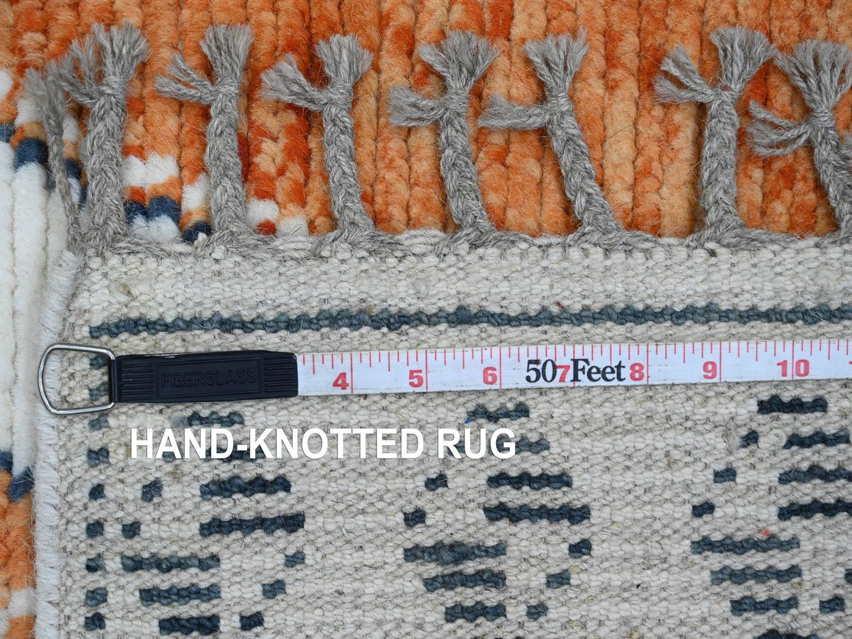 Tribal & Geometric hand-knotted wool runner in Orange & Ivory, 2'7" x 10'2" — SKU O020619 (view 6)