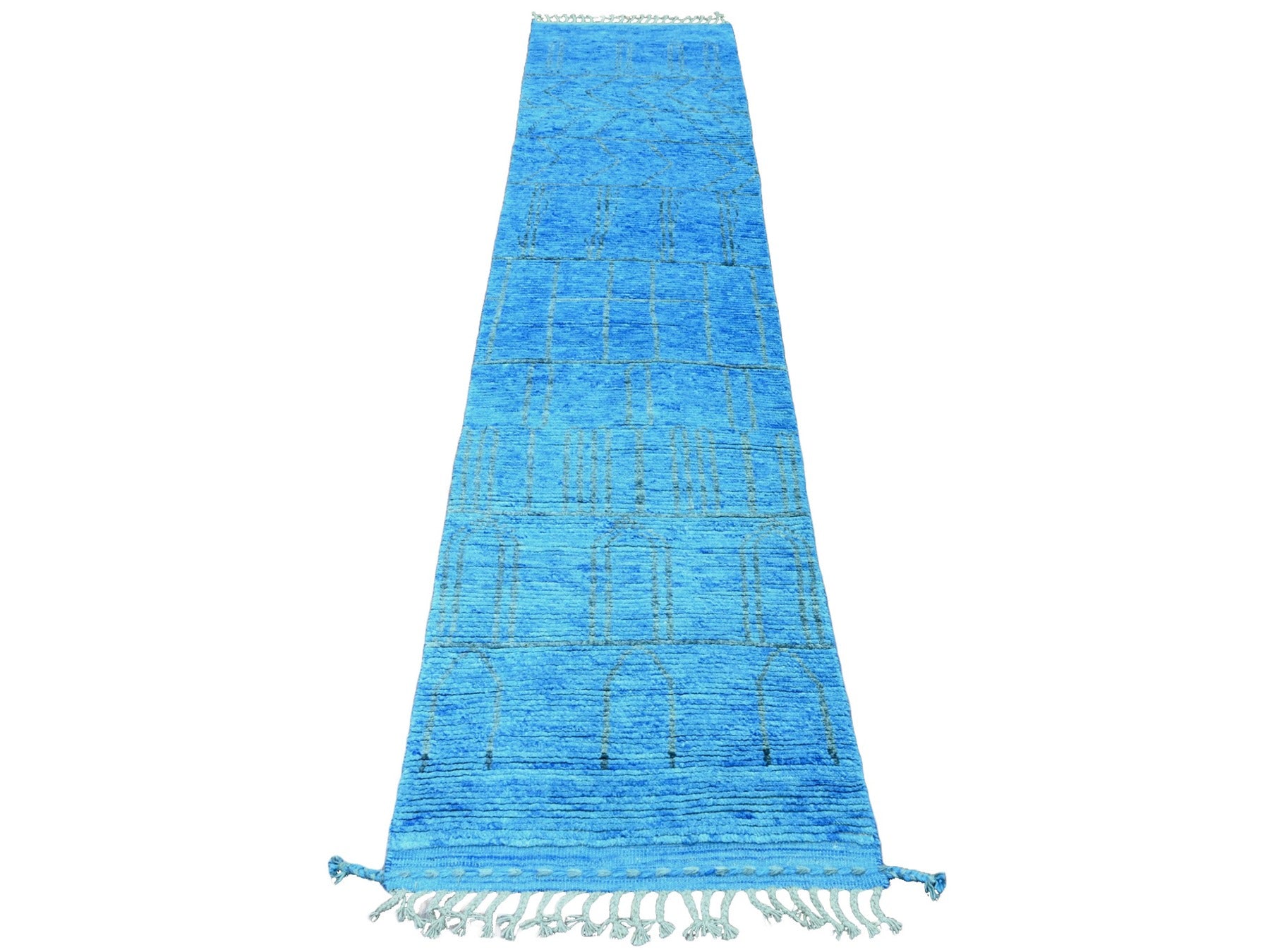 Blue 2'5" x 10'3" Tribal Hand knotted Wool Rug - Sku: O020620