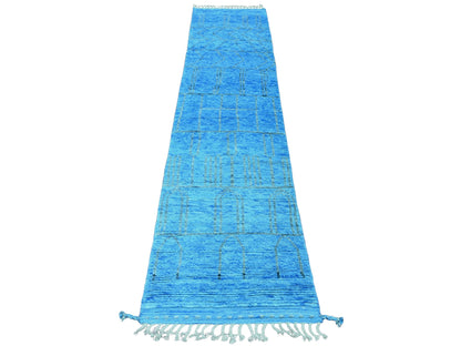Blue 2'5" x 10'3" Tribal & Geometric Hand knotted Wool Rug - Sku: O020620