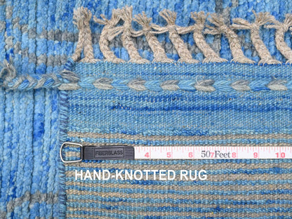 Blue 2'5" x 10'3" Tribal & Geometric Hand knotted Wool Rug - Sku: O020620
