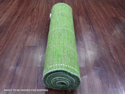 Green 2'5" x 9'0" Tribal Hand knotted Wool Rug - Sku: O020621