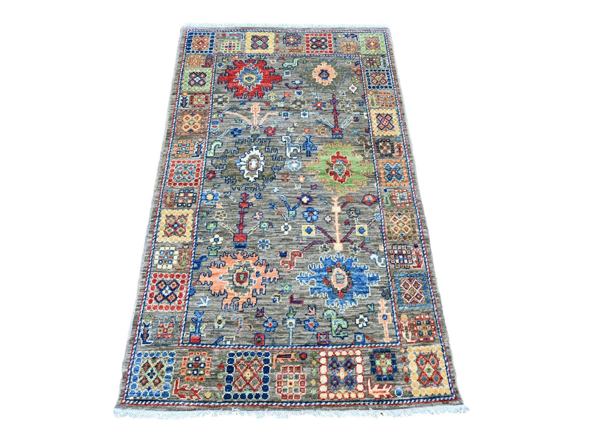 Mahal Tribal & Geometric hand-knotted wool rug in Gray, 3'1" x 5'3" — SKU O020631