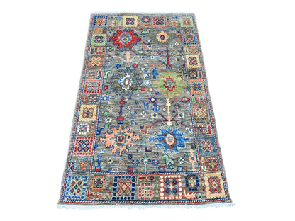 Mahal Tribal & Geometric hand-knotted wool rug in Gray, 3'1" x 5'3" — SKU O020631