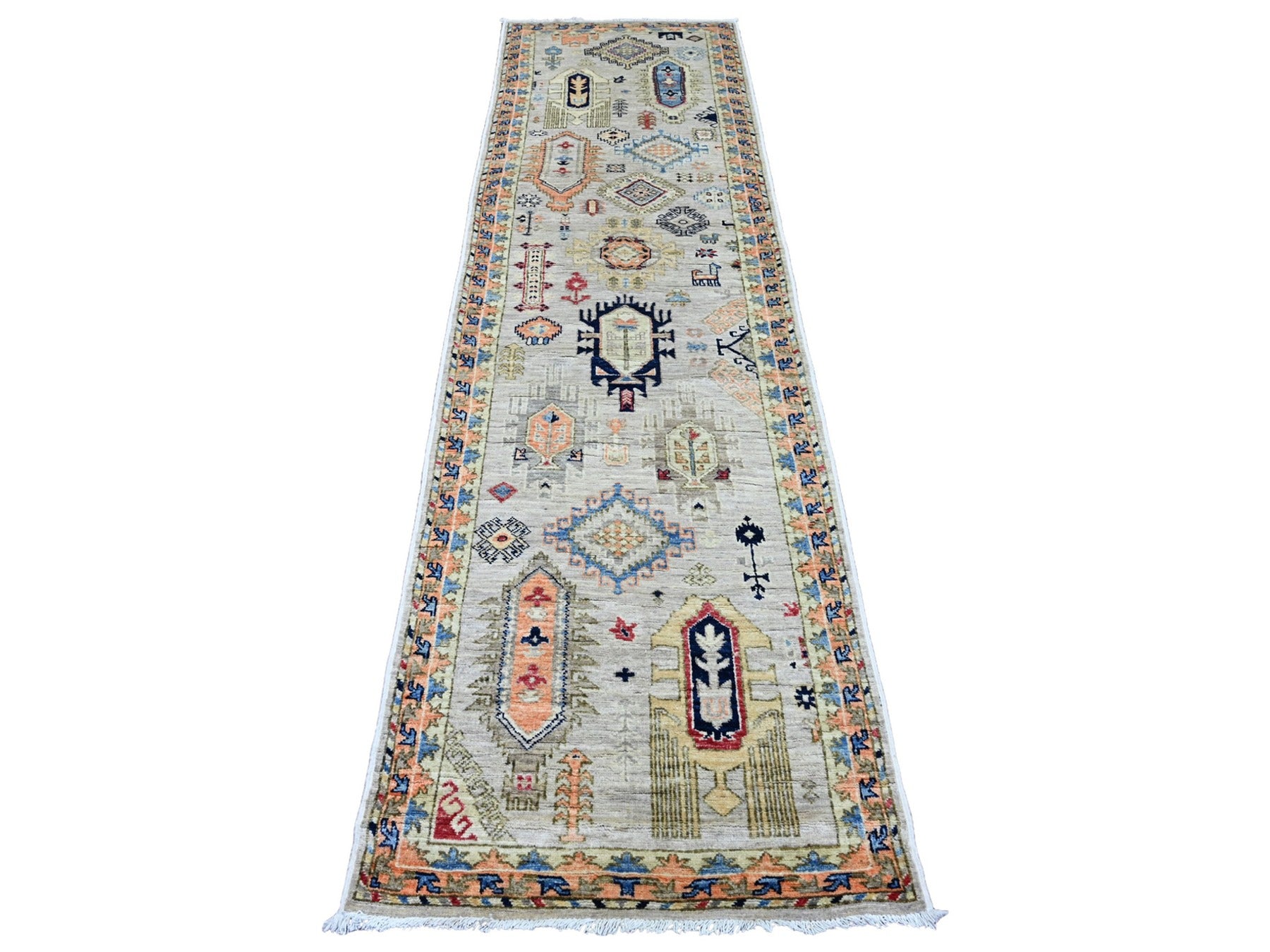 Ivory 2'7" x 9'8" Oushak / Peshawar Hand knotted Wool Rug - Sku: O020632